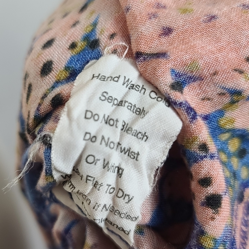 Cabi Ombre Floral Blue White Orange Cinched Waist Tie Blouse S #891 - Picture 10 of 10